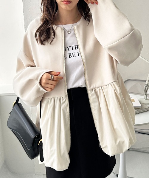 GeeRA(ジーラ)の「バルーンペプラムジップブルゾン(ブルゾン・レディース・ブラック/オフホワイト・LARGE/X-LARGE/MEDIUM)」の3枚目の写真