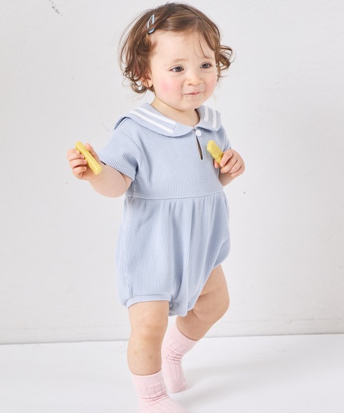 pairmanon(ペアマノン)の「【さらっとワッフル】【ベビー】セーラーカラー ロンパース(ロンパース・キッズ・アイボリー/ライトベージュ/ライトブルー/モカ・80/70)」の5枚目の写真