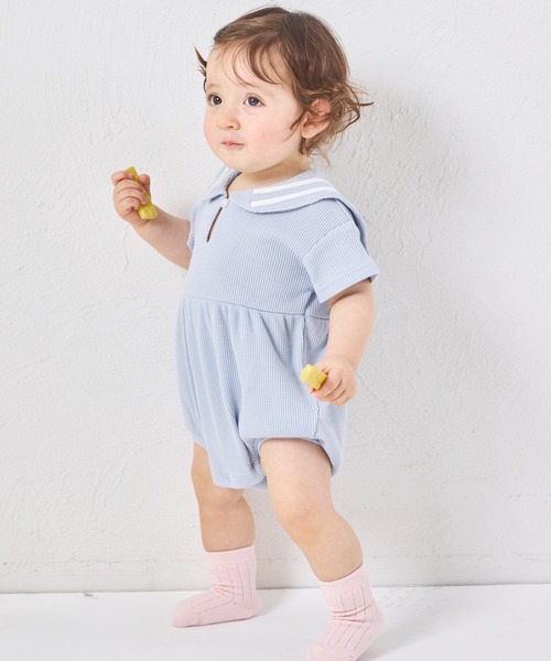 pairmanon(ペアマノン)の「【さらっとワッフル】【ベビー】セーラーカラー ロンパース(ロンパース・キッズ・アイボリー/ライトベージュ/ライトブルー/モカ・80/70)」の7枚目の写真