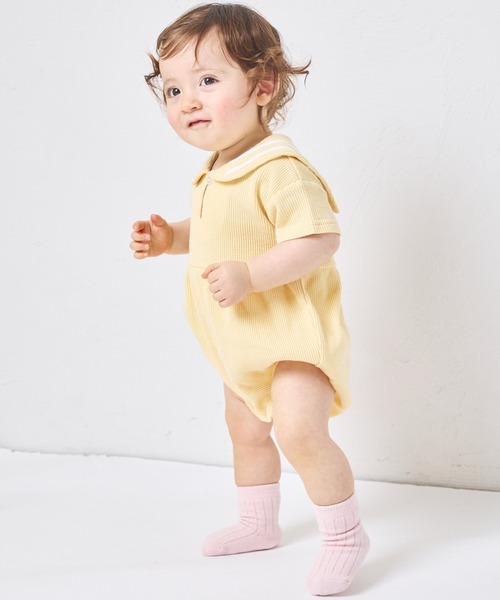 pairmanon(ペアマノン)の「【さらっとワッフル】【ベビー】セーラーカラー ロンパース(ロンパース・キッズ・アイボリー/ライトベージュ/ライトブルー/モカ・80/70)」の12枚目の写真