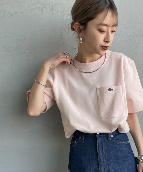 LACOSTE（ラコステ）の「[LACOSTE/ラコステ] ワンポイントロゴ 鹿の子ポケットTシャツ（Tシャツ/カットソー・レディース・ブラック/ホワイト/ピンク・2/3/4/5）」の3枚目の写真