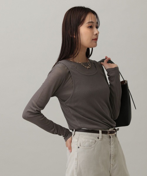 GLOBAL WORK(グローバルワーク)の「MATINEE LINE/シアータンクレイヤードプルオーバー/288778(Tシャツ/カットソー・レディース・アイボリー/チャコール/ブラック・MEDIUM/LARGE)」の3枚目の写真
