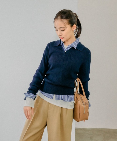 GLOBAL WORK(グローバルワーク)の「MATINEE LINE/シアータンクレイヤードプルオーバー/288778(Tシャツ/カットソー・レディース・アイボリー/チャコール/ブラック・MEDIUM/LARGE)」の8枚目の写真