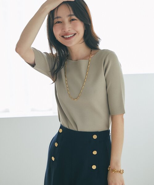 名品・美人見え】クールタッチUV総針5分袖ニット（ニット