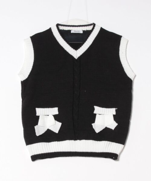 Mayree（メイリー）の「【Mayree】Vネック バイカラーデザインリボン風デザイン ニットベスト（ニット/セーター・レディース・ブラック・FREE）」の4枚目の写真