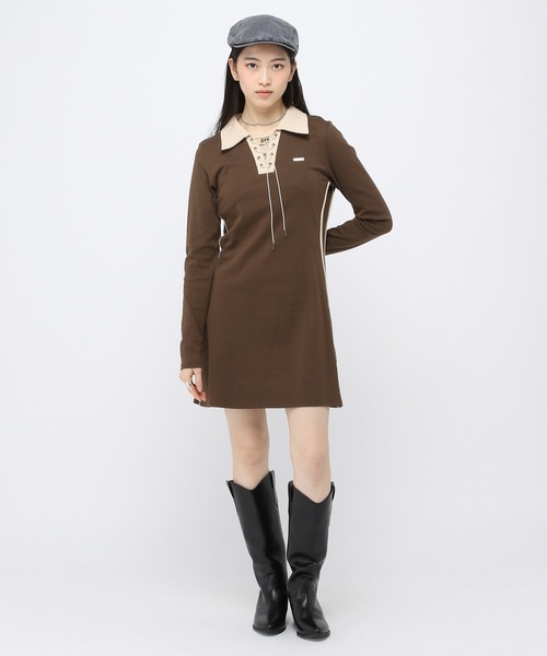 3.3 Field Trip （3.3フィールドトリップ）の「3.3 Field Trip／ラインスリムワンピース（ワンピース・レディース・ブラウン・FREE）」の2枚目の写真