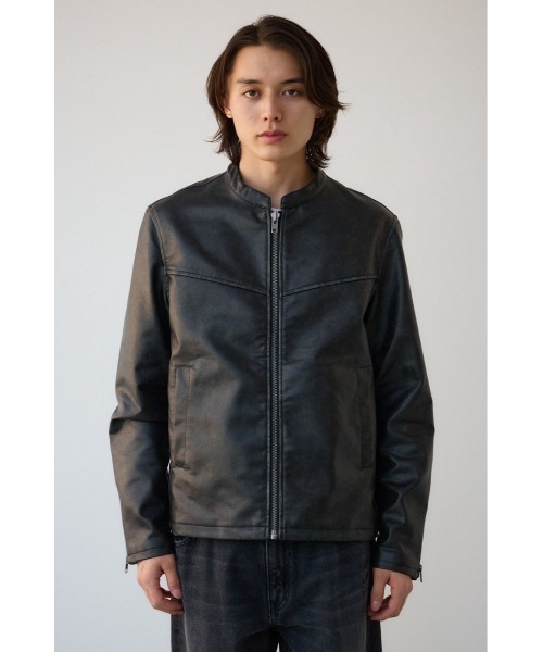 AZUL by moussy（アズールバイマウジー）の「ヴィンテージフェイクレザーライダースブルゾン（ブルゾン・メンズ・グレー/ブラック・MEDIUM/LARGE）」の6枚目の写真