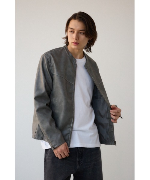 AZUL by moussy（アズールバイマウジー）の「ヴィンテージフェイクレザーライダースブルゾン（ブルゾン・メンズ・グレー/ブラック・MEDIUM/LARGE）」の15枚目の写真