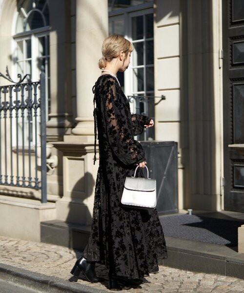 前後2WAY】ベロアフラワーティアードワンピース（ワンピース