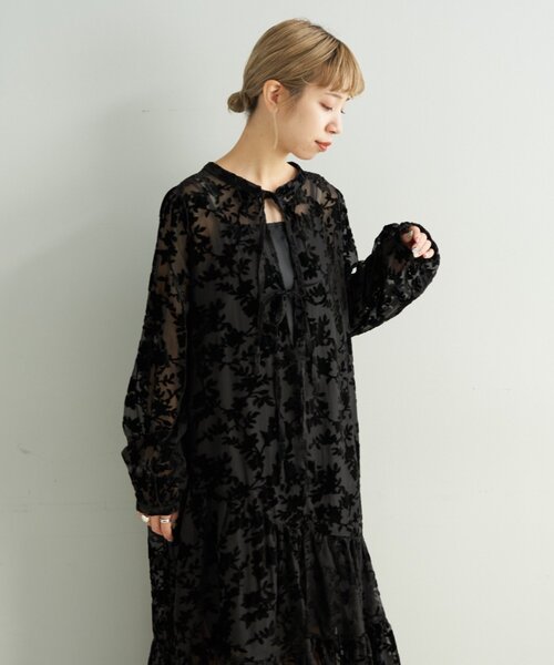 前後2WAY】ベロアフラワーティアードワンピース（ワンピース