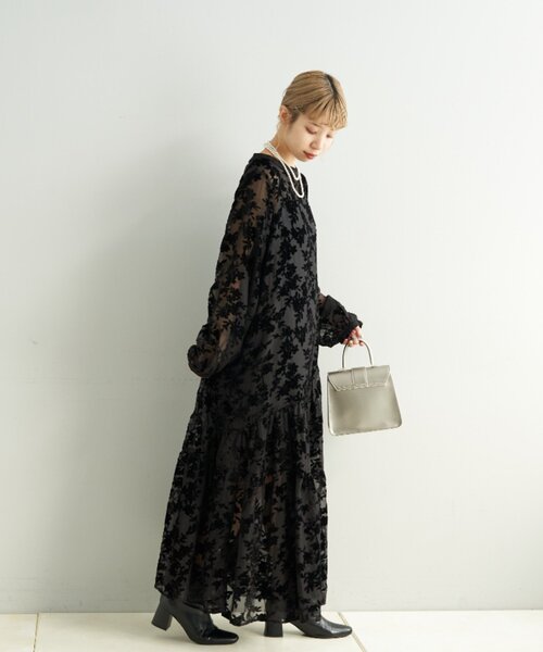 本日限定★CIAOPANIC 【前後2WAY】ベロアフラワーティアードワンピース CIAOPANIC（チャオパニック）の「【前後2WAY】ベロアフラワー