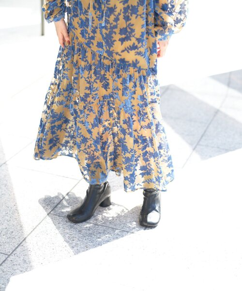 チャオパニック　【前後2WAY】ベロアフラワーティアードワンピース 前後2WAY】ベロアフラワーティアードワンピース（ワンピース