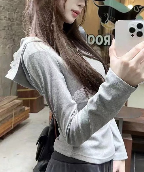 MEMECLE(メメクル)の「【 MEMECLE / メメクル 】レースフード付きTシャツ(Tシャツ/カットソー・レディース・ホワイト/グレー・L/S/M)」の12枚目の写真