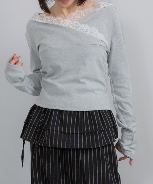 MEMECLE(メメクル)の「【 MEMECLE / メメクル 】レースフード付きTシャツ(Tシャツ/カットソー・レディース・ホワイト/グレー・L/S/M)」の3枚目の写真