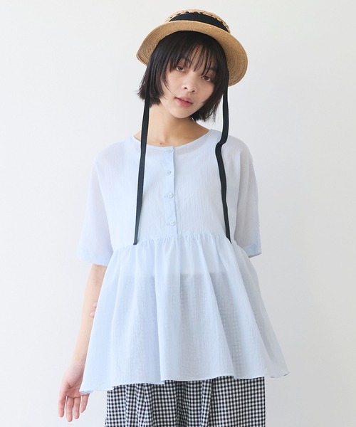 bulle de savon（ビュルデサボン）の「●コットン/ボイルローン ギャザーブラウス（シャツ/ブラウス・レディース・サックスブルー/ホワイト/チャコールグレー・FREE）」の15枚目の写真