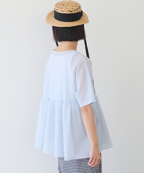 bulle de savon（ビュルデサボン）の「●コットン/ボイルローン ギャザーブラウス（シャツ/ブラウス・レディース・サックスブルー/ホワイト/チャコールグレー・FREE）」の18枚目の写真