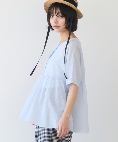 bulle de savon（ビュルデサボン）の「●コットン/ボイルローン ギャザーブラウス（シャツ/ブラウス・レディース・サックスブルー/ホワイト/チャコールグレー・FREE）」の17枚目の写真