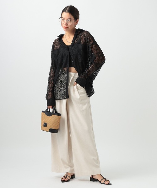 BAYFLOW（ベイフロー）の「ロングスリーブレースシャツ（シャツ/ブラウス・レディース・ブラック/サックスブルー/オフホワイト・FREE）」の4枚目の写真