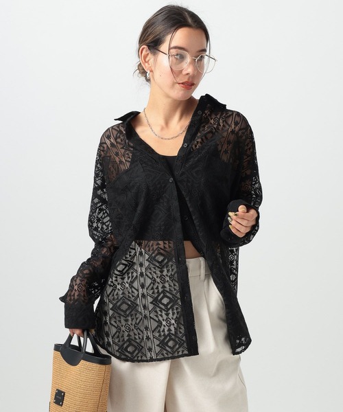 BAYFLOW（ベイフロー）の「ロングスリーブレースシャツ（シャツ/ブラウス・レディース・ブラック/サックスブルー/オフホワイト・FREE）」の5枚目の写真