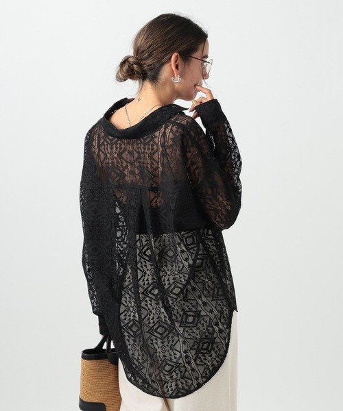 BAYFLOW（ベイフロー）の「ロングスリーブレースシャツ（シャツ/ブラウス・レディース・ブラック/サックスブルー/オフホワイト・FREE）」の6枚目の写真