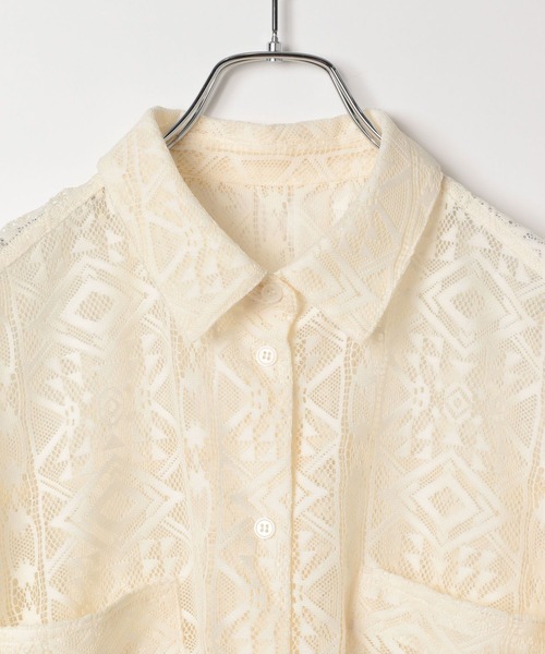 BAYFLOW（ベイフロー）の「ロングスリーブレースシャツ（シャツ/ブラウス・レディース・ブラック/サックスブルー/オフホワイト・FREE）」の9枚目の写真