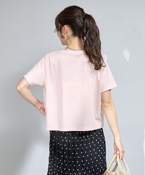 La boutique BonBon（ラブティックボンボン）の「【最強愛されパールロゴ】パールモチーフクロップドTシャツ（Tシャツ/カットソー・レディース・ブラック/オフホワイト/ネイビー/ピンク・FREE）」の8枚目の写真