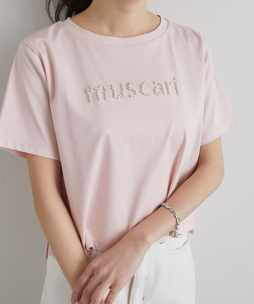 La boutique BonBon（ラブティックボンボン）の「【最強愛されパールロゴ】パールモチーフクロップドTシャツ（Tシャツ/カットソー・レディース・ブラック/オフホワイト/ネイビー/ピンク・FREE）」の13枚目の写真