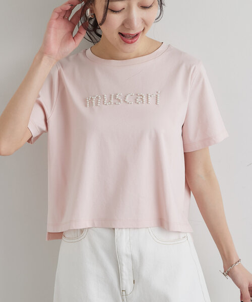 La boutique BonBon（ラブティックボンボン）の「【最強愛されパールロゴ】パールモチーフクロップドTシャツ（Tシャツ/カットソー・レディース・ブラック/オフホワイト/ネイビー/ピンク・FREE）」の14枚目の写真