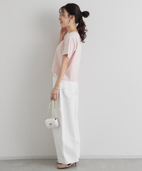 La boutique BonBon（ラブティックボンボン）の「【最強愛されパールロゴ】パールモチーフクロップドTシャツ（Tシャツ/カットソー・レディース・ブラック/オフホワイト/ネイビー/ピンク・FREE）」の18枚目の写真