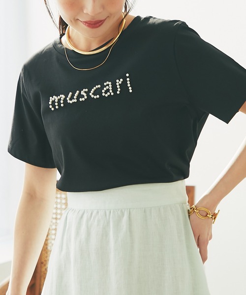 La boutique BonBon（ラブティックボンボン）の「【最強愛されパールロゴ】パールモチーフクロップドTシャツ（Tシャツ/カットソー・レディース・ブラック/オフホワイト/ネイビー/ピンク・FREE）」の3枚目の写真