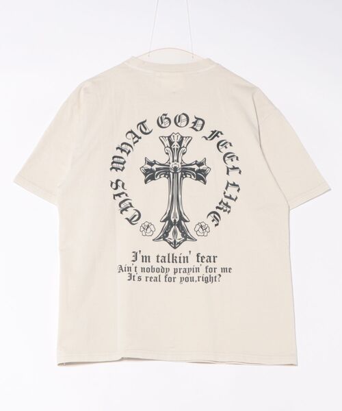 SPINNS（スピンズ）の「ピグメント加工 短丈Tシャツ/クロスロゴ/バックプリント（Tシャツ/カットソー・メンズ・ブラウン/ホワイト/ブラック/カーキ・ONESIZE）」の5枚目の写真