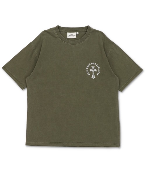 セール】ピグメント加工 短丈Tシャツ/クロスロゴ/バックプリント