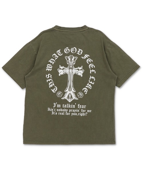 セール】ピグメント加工 短丈Tシャツ/クロスロゴ/バックプリント
