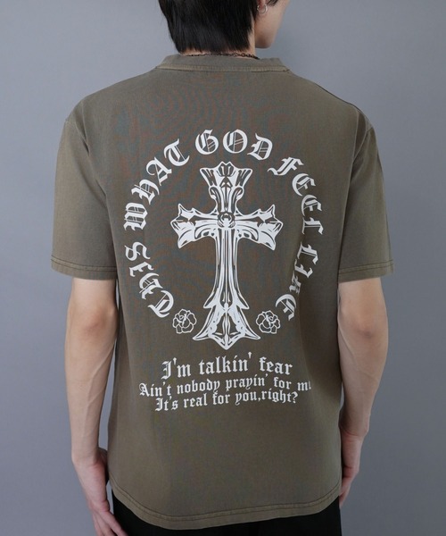 セール】ピグメント加工 短丈Tシャツ/クロスロゴ/バックプリント