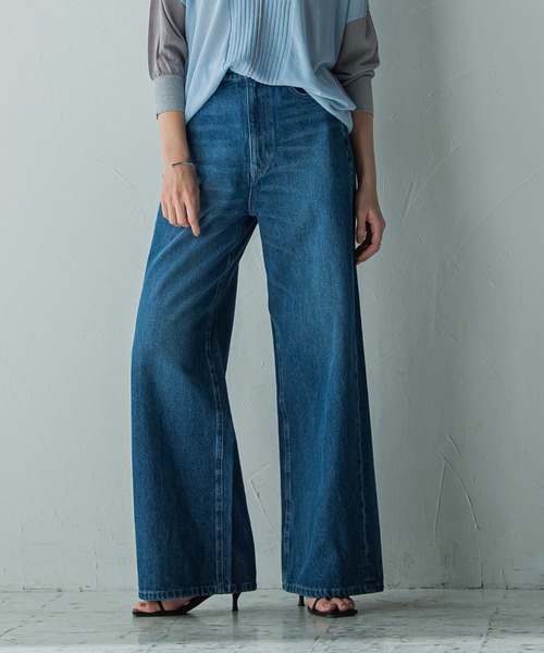 MAYSON GREY(メイソングレイ)の「デニムワイドパンツ≪洗濯機で洗える≫(デニムパンツ・レディース・ネイビー/ブルー・M)」の1枚目の写真