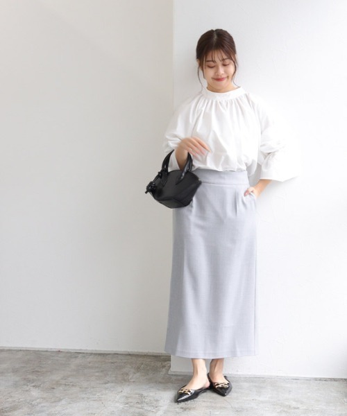 Pierrot（ピエロ）の「接触冷感リネンライクスカート（スカート・レディース・ベージュ系その他/杢グレー/ネイビー/ブラック・PM/L/M）」の10枚目の写真