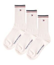 TOMMY HILFIGER（トミーヒルフィガー）の「【別注】TOMMY HILFIGER/トミーヒルフィガー ロゴ ライン 靴下 ミドル丈 レギュラーソックス クルーソックス 3足セット 抗菌防臭 25cm 26cm 27cm（ソックス/靴下）」