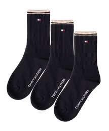 TOMMY HILFIGER（トミーヒルフィガー）の「【別注】TOMMY HILFIGER/トミーヒルフィガー ロゴ ライン 靴下 ミドル丈 レギュラーソックス クルーソックス 3足セット 抗菌防臭 25cm 26cm 27cm（ソックス/靴下）」