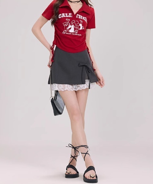 Sibra(シブラ)の「インナーパンツ付き レースレイヤードリボンスリットミニスカート(スカート・レディース・グレー/ブラック・M/S)」の7枚目の写真
