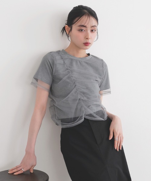 シャーリングチュールレイヤードTシャツ（Tシャツ/カットソー