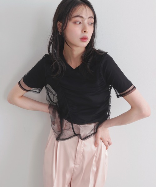 シャーリングチュールレイヤードTシャツ（Tシャツ/カットソー