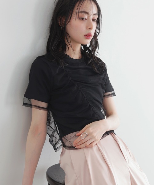 ショッピングバッグ付き　LOHEN チュールレイヤードプリントTシャツ ショッピングバッグ付き LOHEN チュールレイヤードプリントT