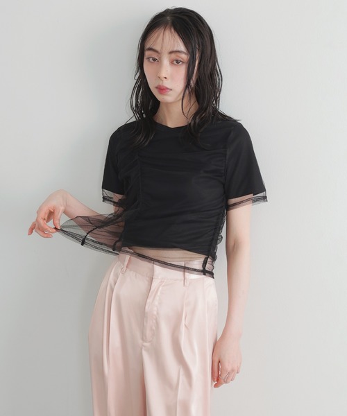 シャーリングチュールレイヤードTシャツ（Tシャツ/カットソー