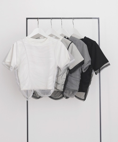 シャーリングチュールレイヤードTシャツ（Tシャツ/カットソー