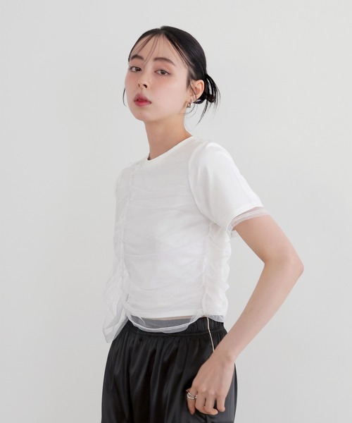 海外限定！ 【LIA ARAM】 レイヤード チュール Tシャツ ブラック LIAN tシャツ シャーリングチュールレイヤードTシャツ