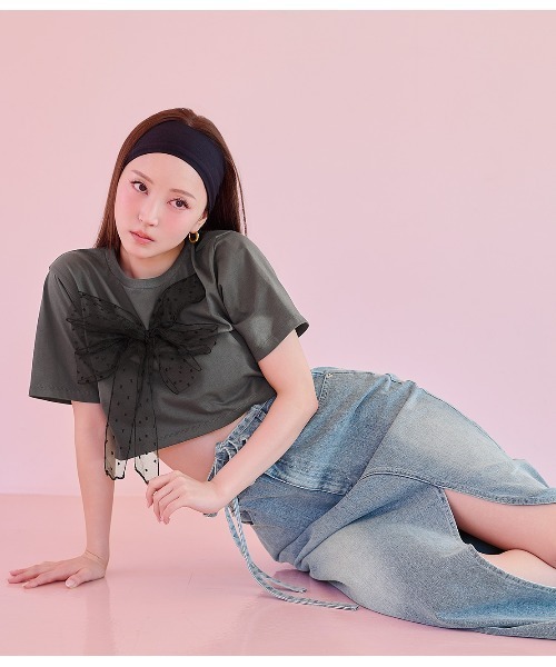 PEACH JOHN（ピーチジョン）の「リアルリボンＴ（Tシャツ/カットソー・レディース・チャコール/アイボリー・ONE SIZE）」の6枚目の写真