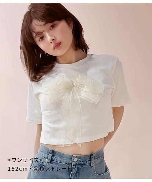 PEACH JOHN（ピーチジョン）の「リアルリボンＴ（Tシャツ/カットソー・レディース・チャコール/アイボリー・ONE SIZE）」の16枚目の写真