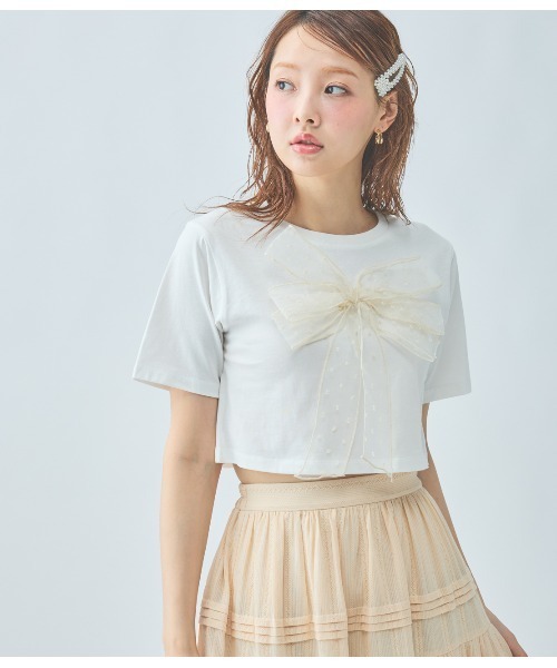 PEACH JOHN（ピーチジョン）の「リアルリボンＴ（Tシャツ/カットソー・レディース・チャコール/アイボリー・ONE SIZE）」の14枚目の写真