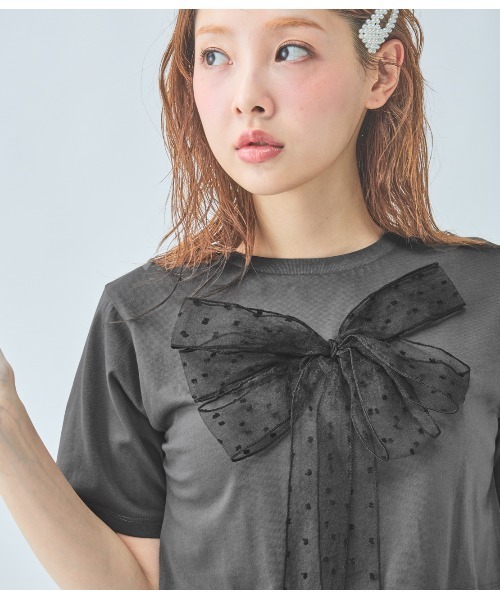 PEACH JOHN（ピーチジョン）の「リアルリボンＴ（Tシャツ/カットソー・レディース・チャコール/アイボリー・ONE SIZE）」の14枚目の写真