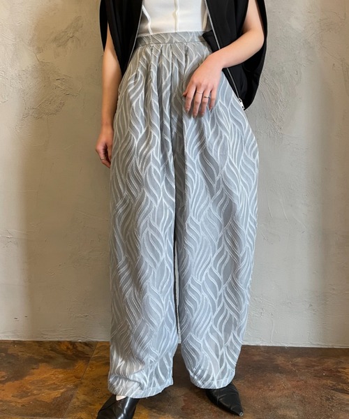 WHYTO フラワージャガードタックパンツ ラメブラック キラキラショップ KiraKiraShop パンツ《全方向ストレッチタック